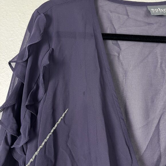Boho Blouse Womens Large Purple Sheer Feminine Coquette Fairy Ruffle Sleeve - Picture 10 of 10